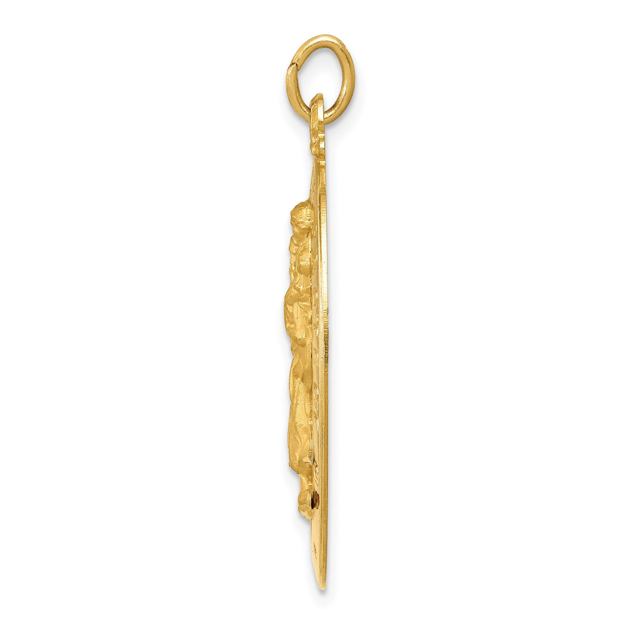 14k Yellow Gold Saint Christopher Pendant, Oval Medallion Religious Charm for Protection and Travel Safety