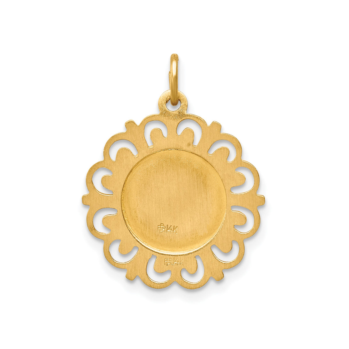 14k Yellow Gold Saint Theresa Medal Pendant with Filigree Edge, Catholic Religious Charm