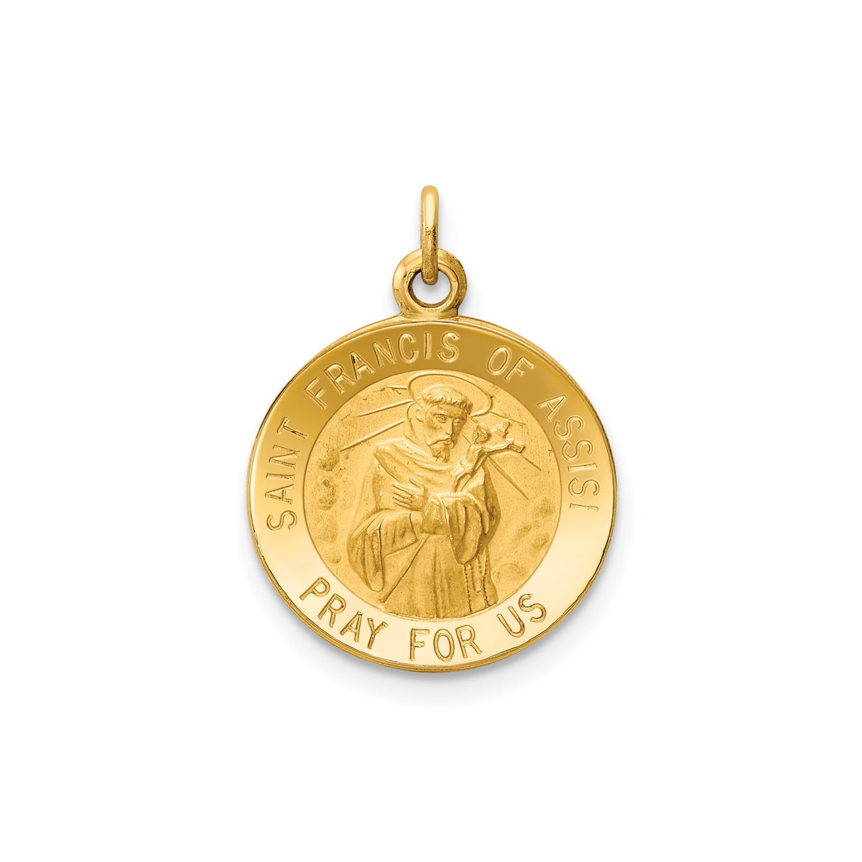 14k Yellow Gold Saint Francis of Assisi Pendant, Catholic Religious Medal Charm