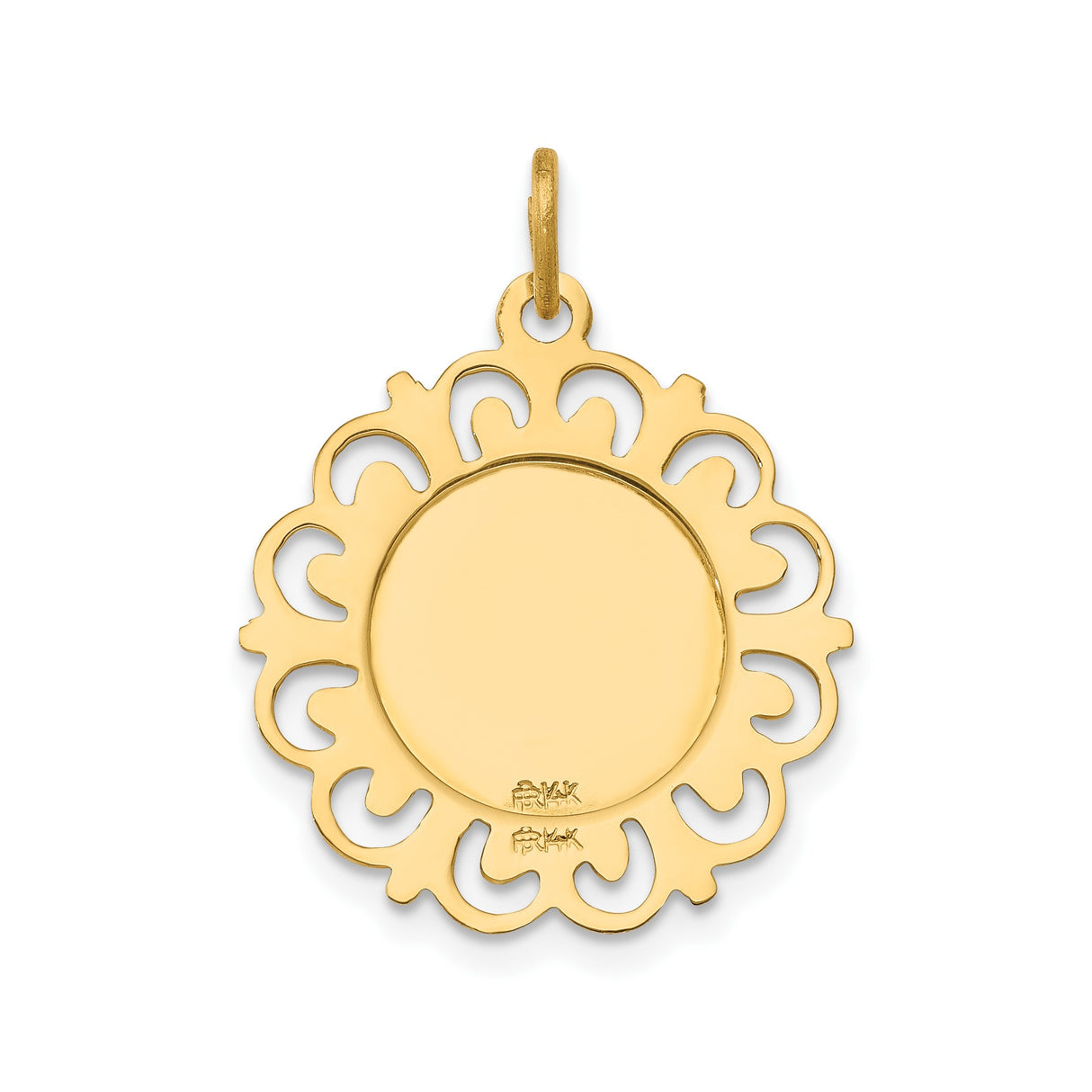 14k Yellow Gold Saint Anne Medal Pendant with Filigree Border and Virgin Mary Theme