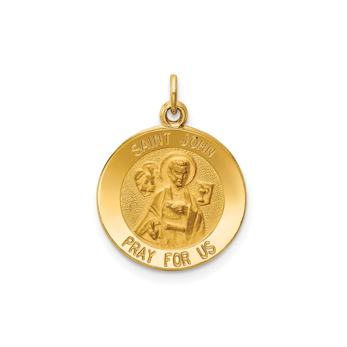 14k Yellow Gold Saint John Medallion Pendant with Prayer Inscription, Catholic Medal Charm