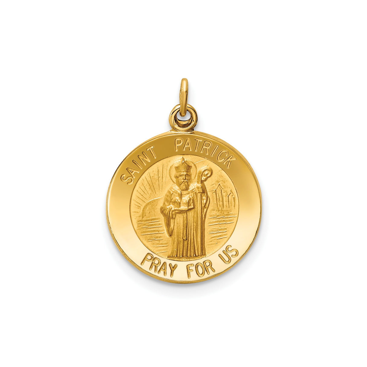 14k Yellow Gold Saint Patrick Pendant Medal, Catholic Religious Charm for Men or Women