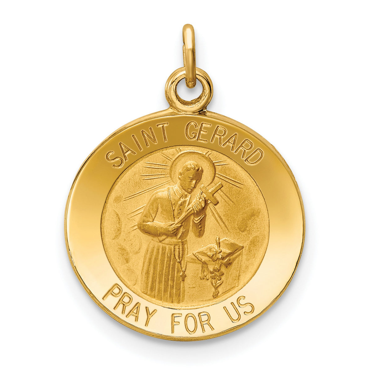14k Yellow Gold Saint Gerard Medal Pendant, Catholic Religious Charm for Women or Unisex Wear