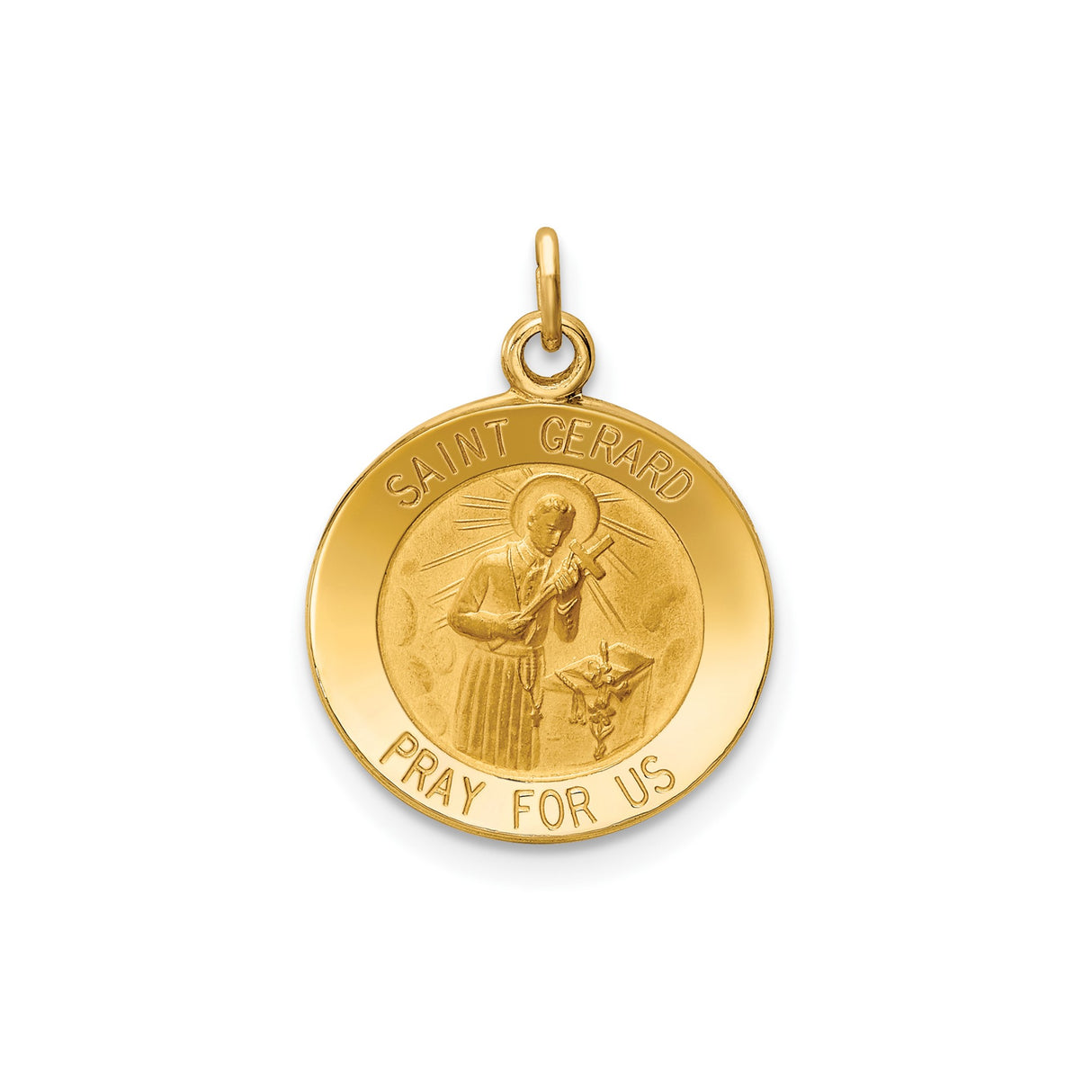 14k Yellow Gold Saint Gerard Pendant with Halo and Cross, Catholic Medal Charm