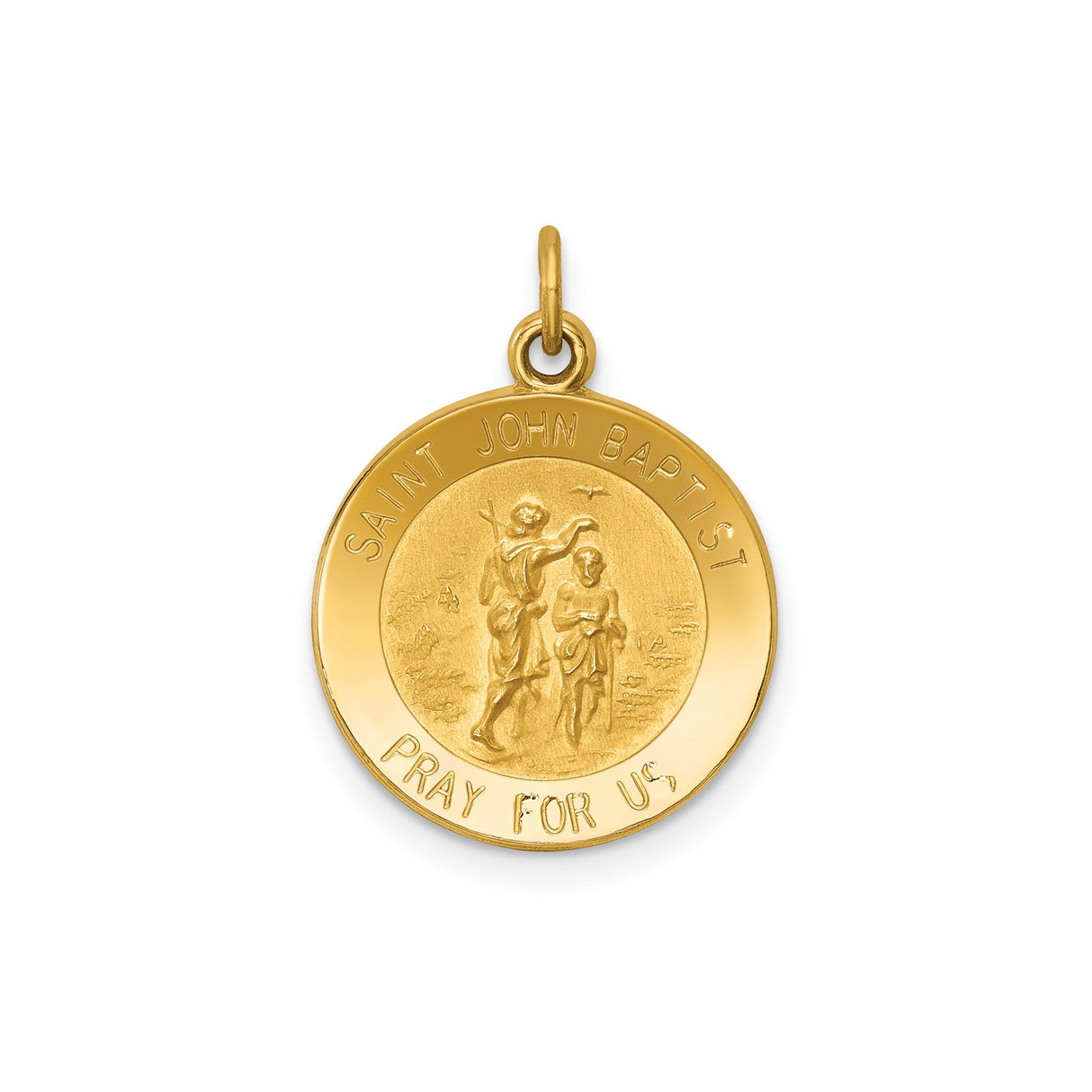14k Yellow Gold Saint John Baptist Medal Pendant with Jesus Baptism Depiction
