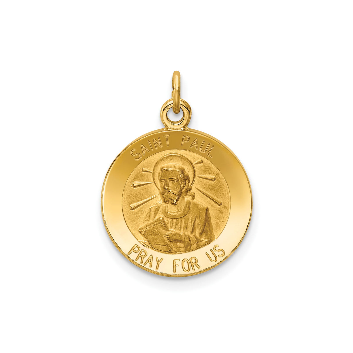 14k Yellow Gold Saint Paul Medal Pendant with Pray for Us Inscription, Religious Charm