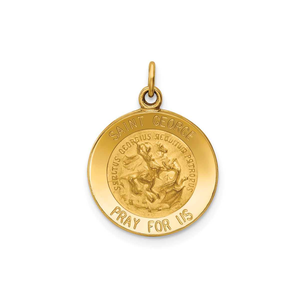 14k Yellow Gold Saint George Round Medal Pendant, Pray for Us Religious Jewelry