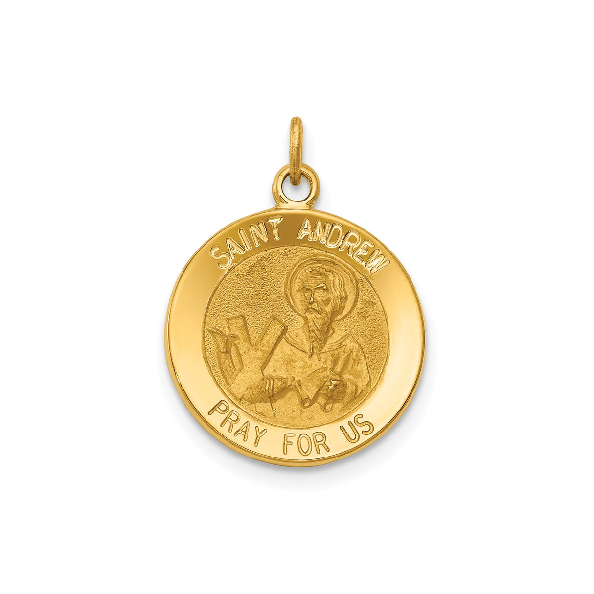 14k Yellow Gold Saint Andrew Medal Pendant, Christian Religious Charm for Men and Women