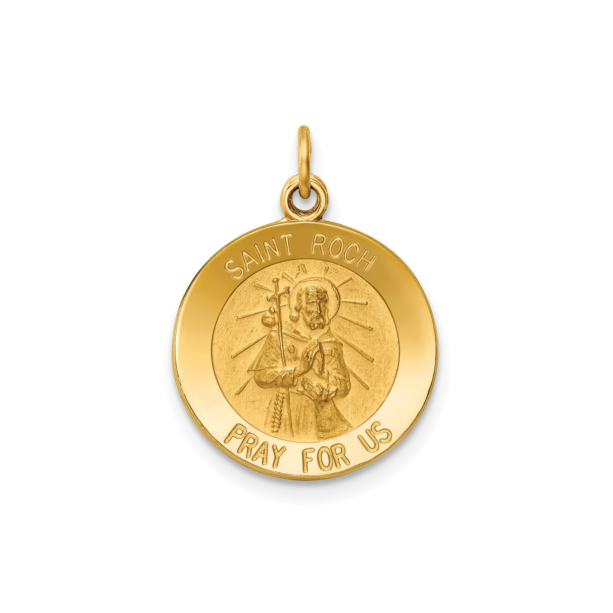 14k Yellow Gold Saint Roch Medal Pendant, Religious Catholic Jewelry for Men or Women
