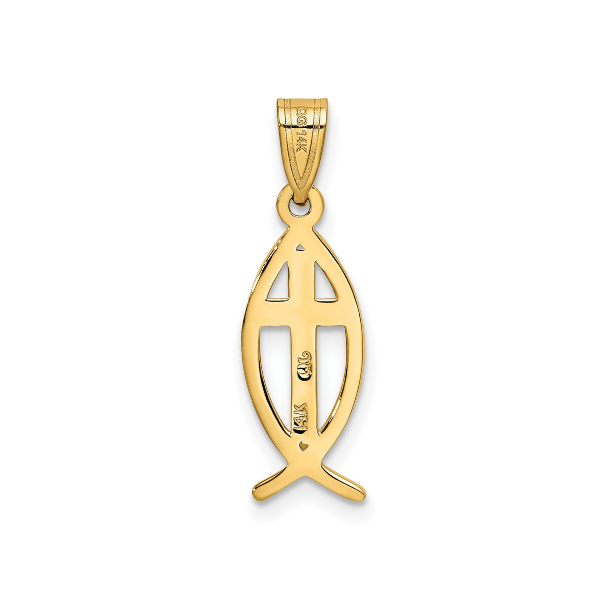 14k Yellow Gold Christian Fish Pendant with Cross, Ichthys Religious Charm for Men or Women