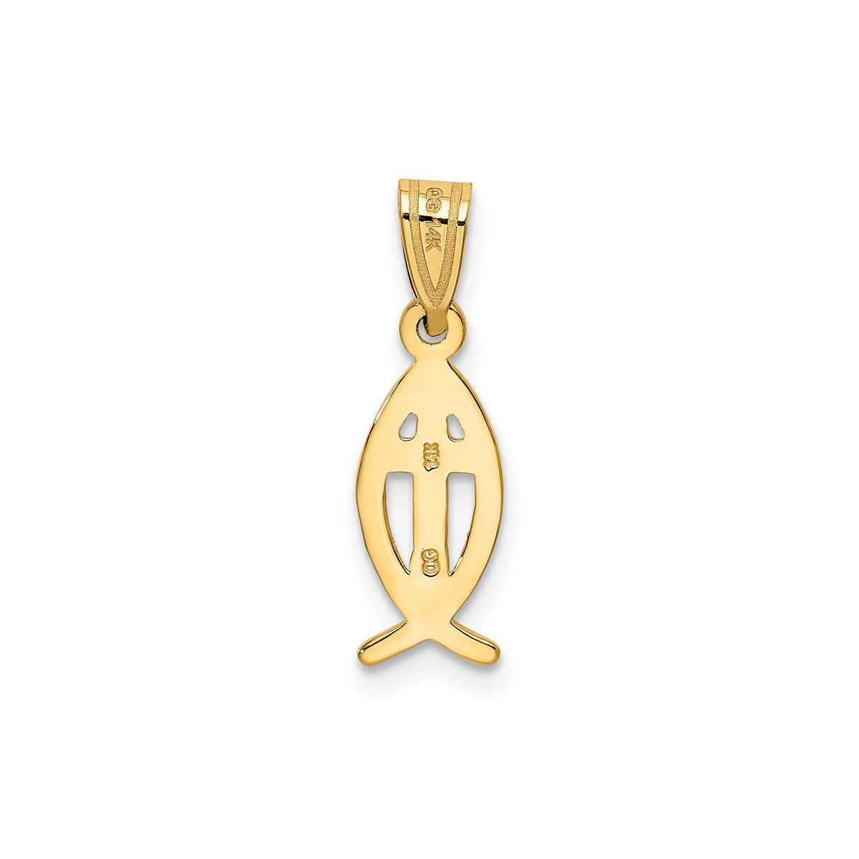 14k Yellow Gold Ichthys Cross Pendant with Christian Fish Symbol and Spiritual Design