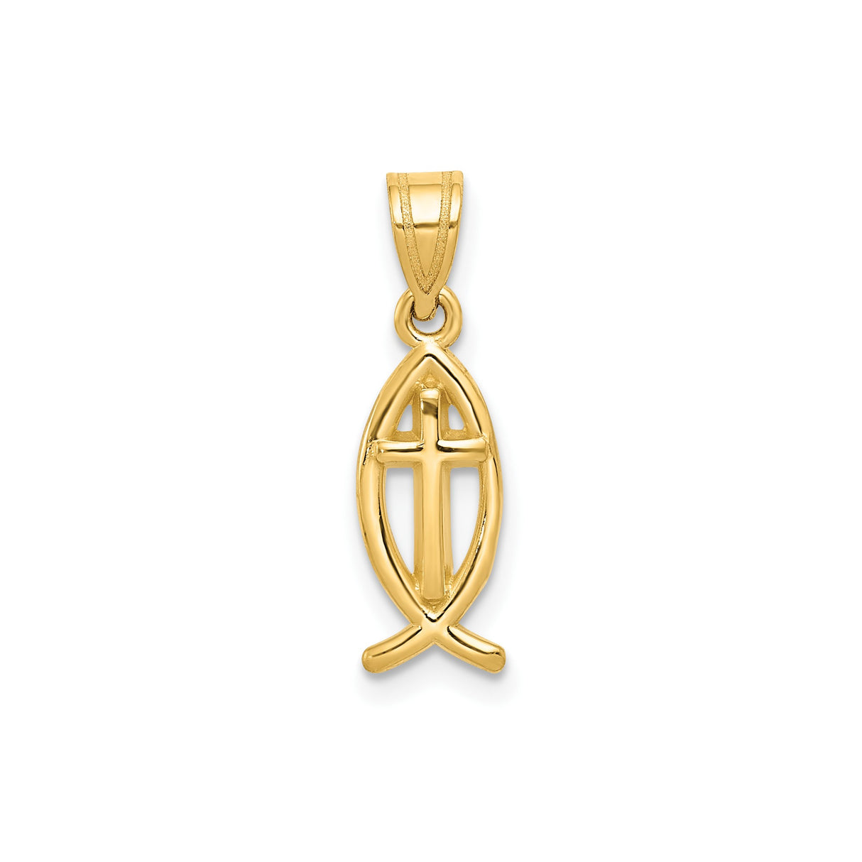 14k Yellow Gold Ichthys Cross Pendant with Christian Fish Symbol and Spiritual Design