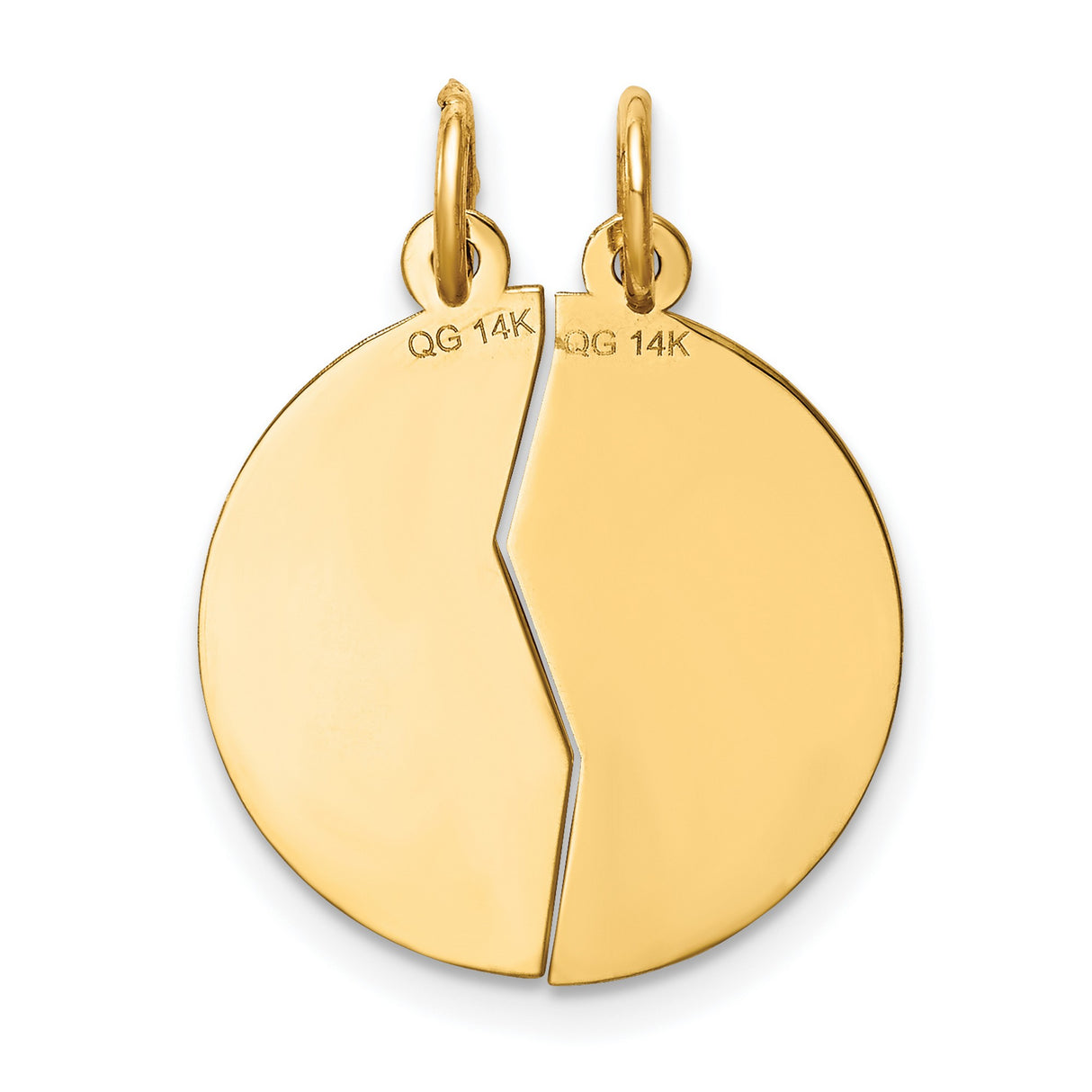 Break Apart Mizpah Coin Emotional Bond Words Genesis 31:49 On Round Charm Pendant in Real 14k Yellow Gold
