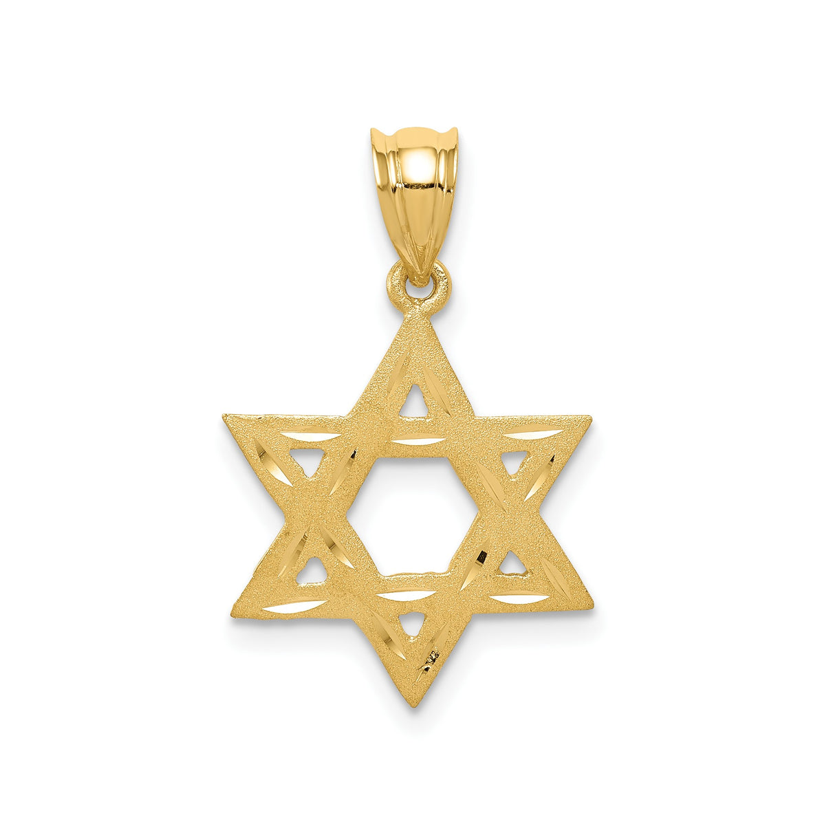 14k Yellow Gold Star of David Pendant with Textured Openwork Design, Unisex Judaica Charm