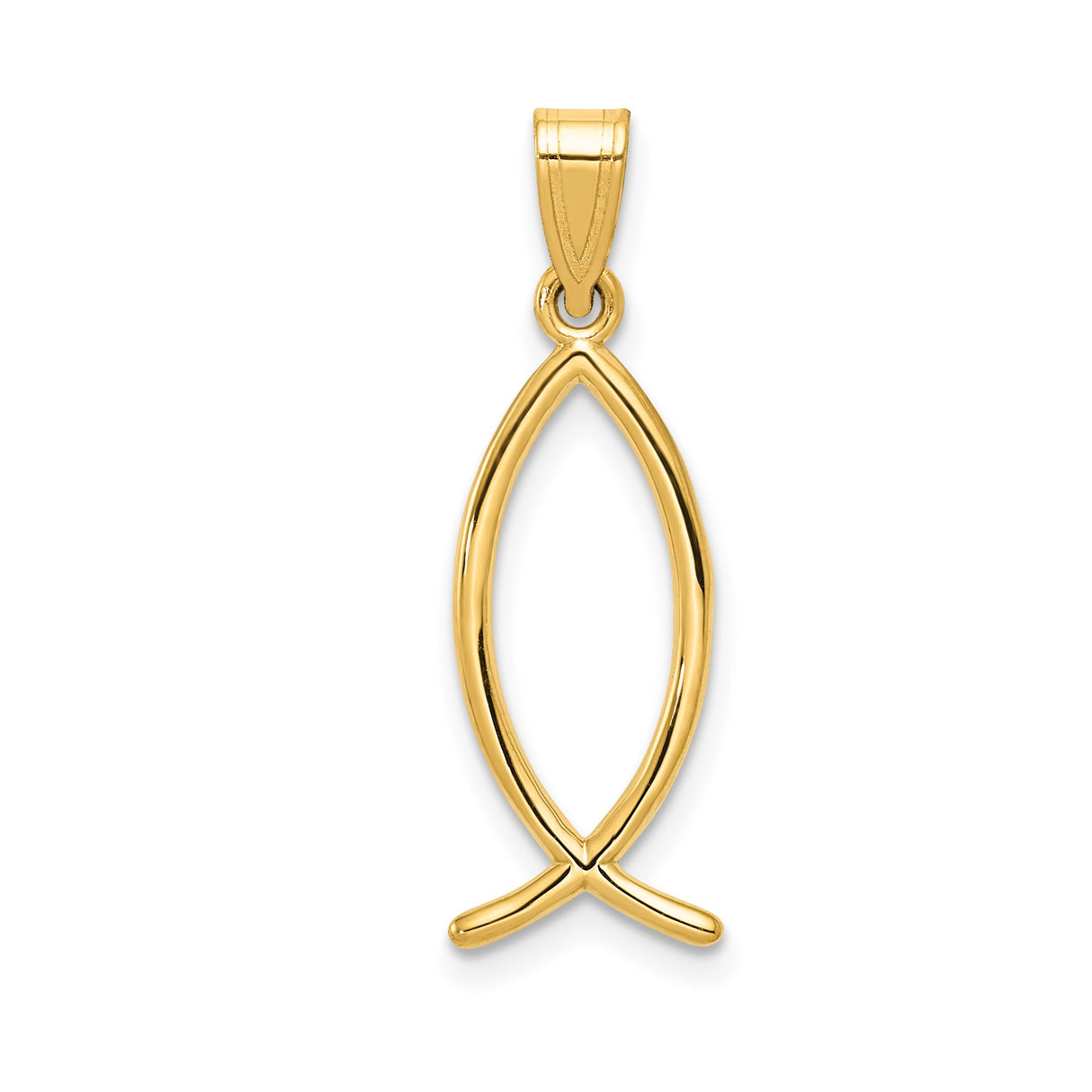 14k Yellow Gold Ichthys Fish Pendant, Minimalist Christian Jesus Symbol for Women or Unisex