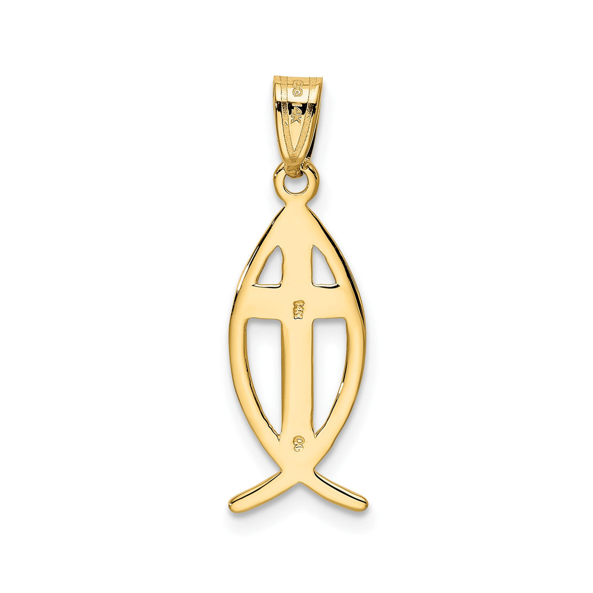 14k Yellow Gold Ichthys Fish Pendant with Cross, Christian Religious Symbol Charm