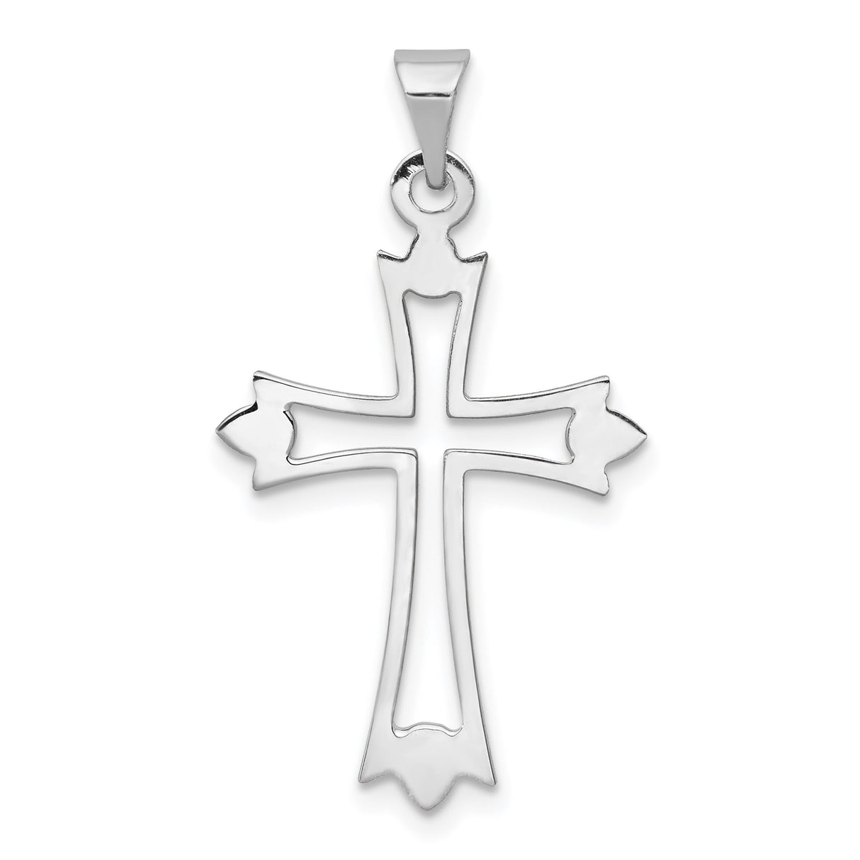 14k White Gold Cross Pendant with Flared Tips and Ornate Cutout Design