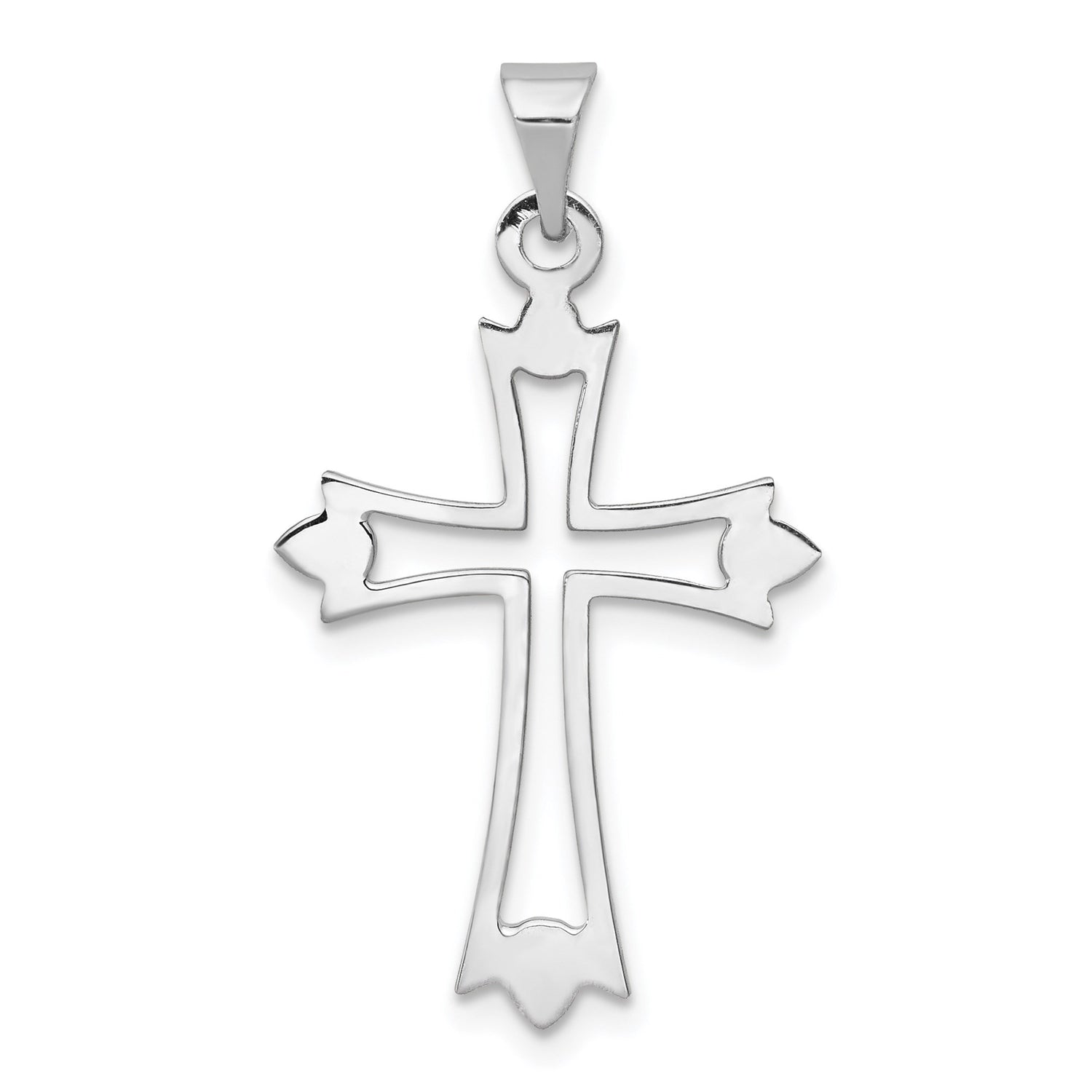 14k White Gold Cross Pendant with Flared Tips and Ornate Cutout Design