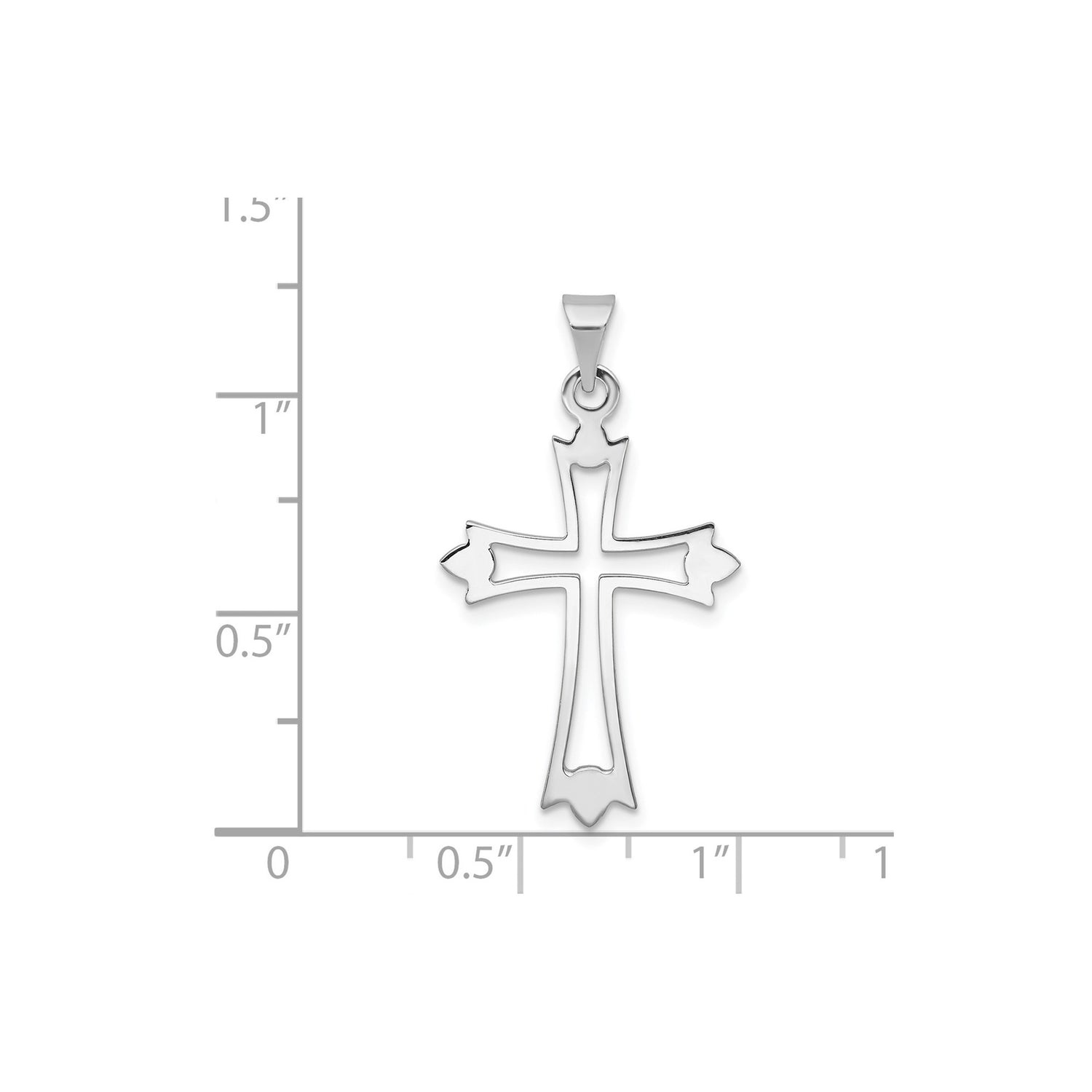 14k White Gold Cross Pendant with Flared Tips and Ornate Cutout Design