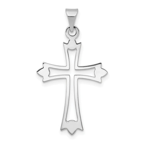 14k White Gold Cross Pendant with Flared Tips and Ornate Cutout Design