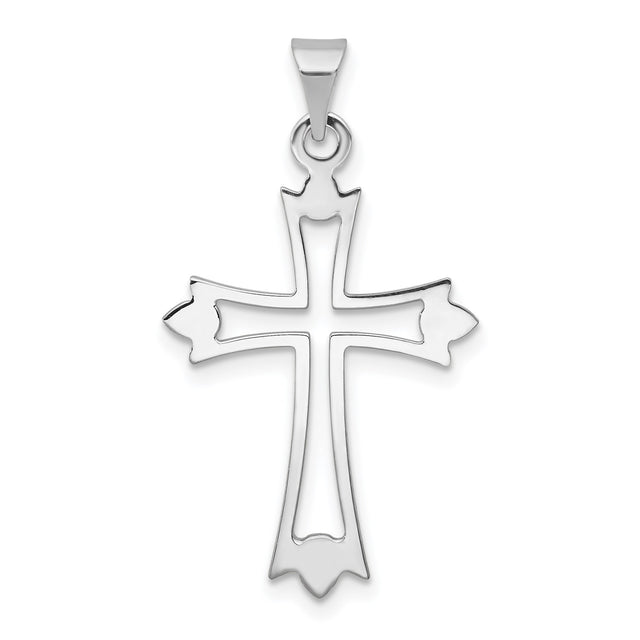 14k White Gold Cross Pendant with Flared Tips and Ornate Cutout Design