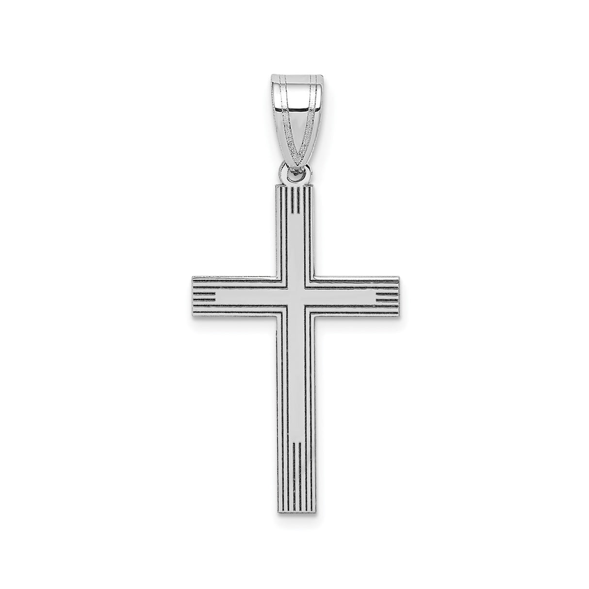14k White Gold Cross Pendant with Detailing, Classic Christian Religious Jewelry for Men or Women