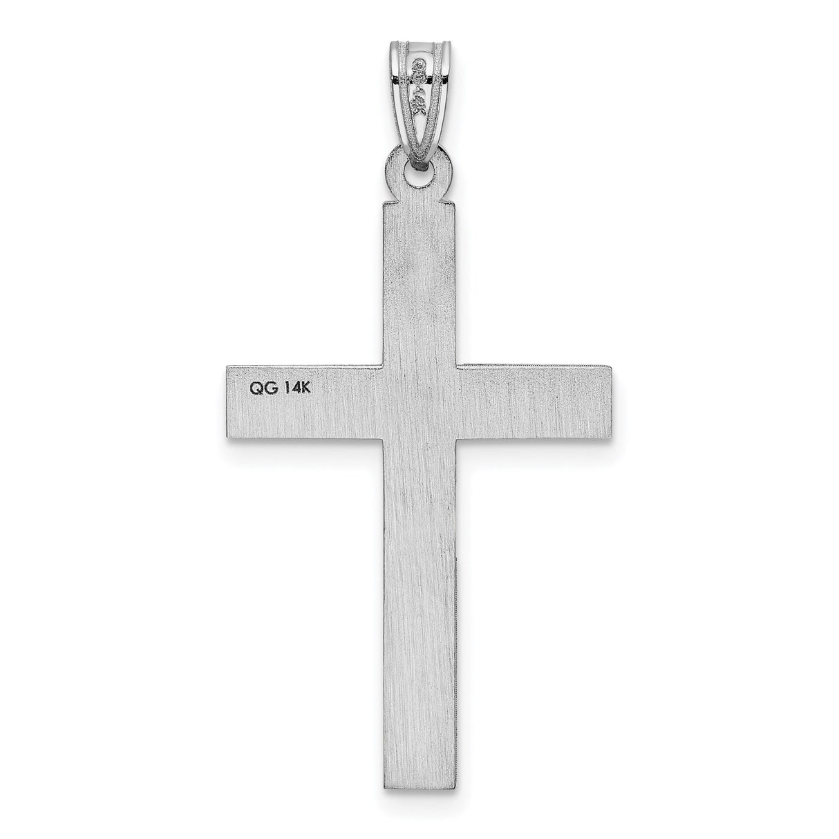 14k White Gold Cross Pendant with Border, Clean Line Christian Religious Charm