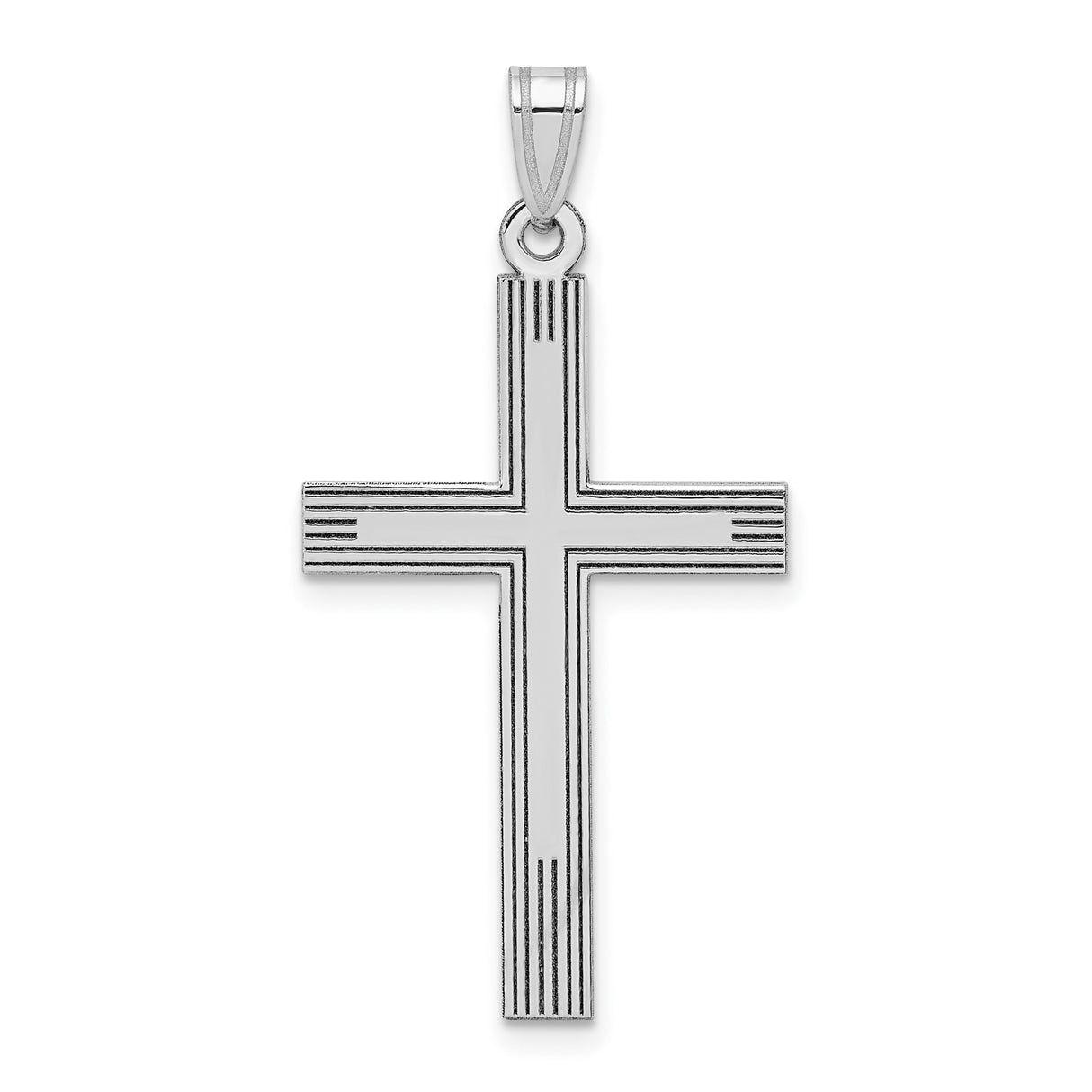 14k White Gold Cross Pendant with Border, Clean Line Christian Religious Charm