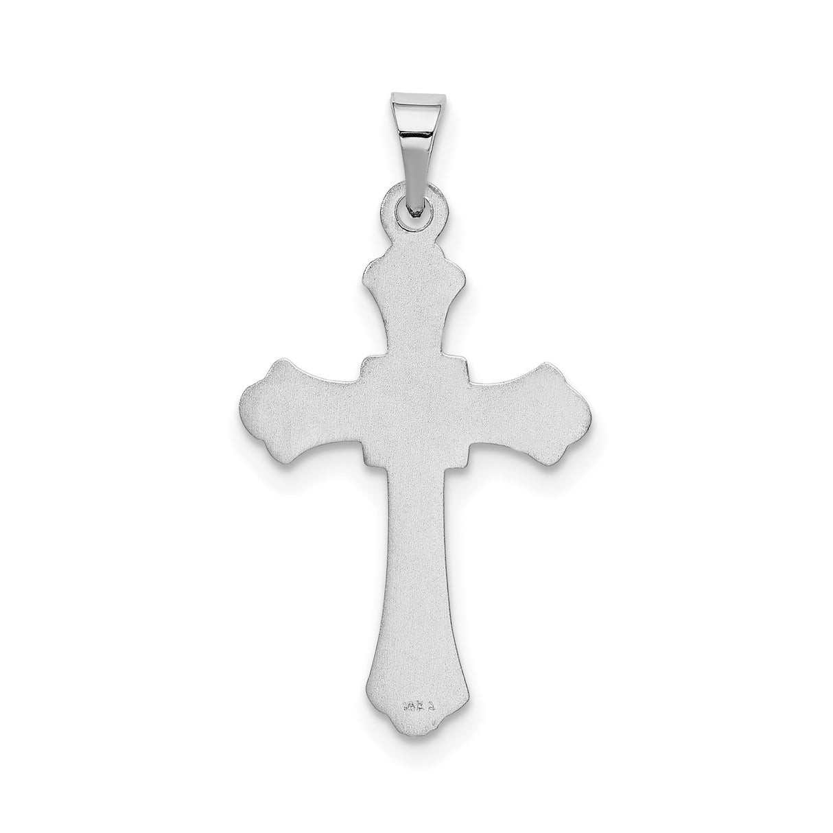 14k White Gold Cross Pendant with Flared Fleur Design, Polished Christian Jewelry for Women or Unisex Wear