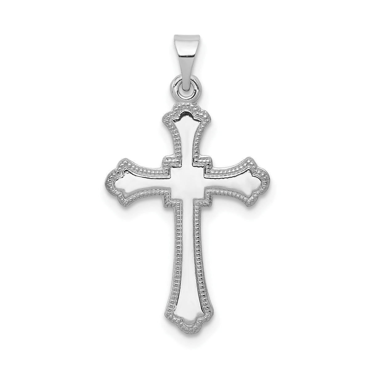 14k White Gold Cross Pendant with Flared Fleur Design, Polished Christian Jewelry for Women or Unisex Wear
