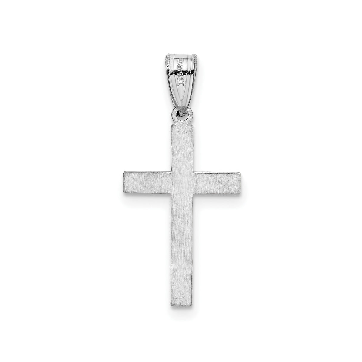 14k White Gold Cross Pendant with Floral Engraving and Vine Design for Women