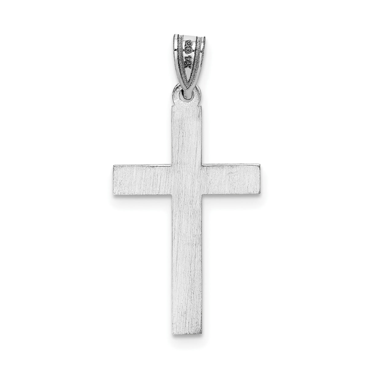 14k White Gold Cross Pendant with Floral Engraving, Vine Design, and Sunburst Motif
