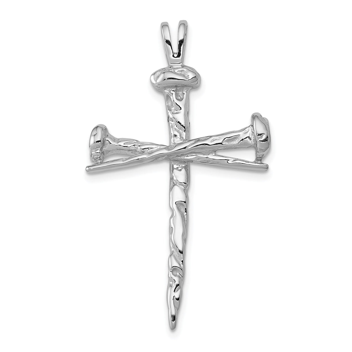 14k White Gold Nail Cross Pendant, Three Nail Crucifix, Religious Christian Jewelry for Men and Women