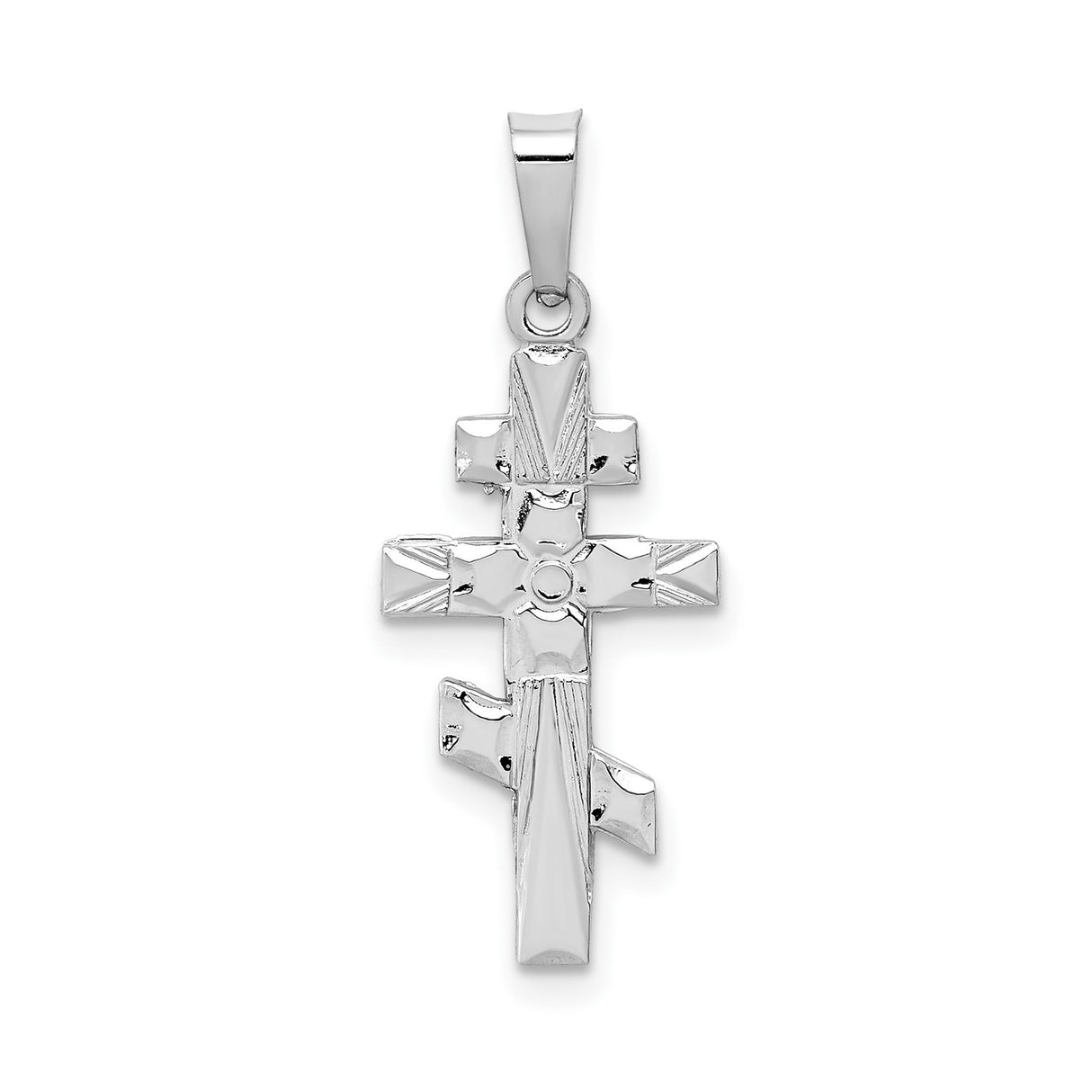 14k White Gold Orthodox Cross Pendant with Triple Crossbar Design for Men or Women