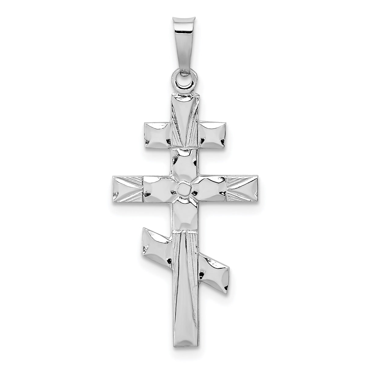 14k White Gold Orthodox Cross Pendant, Three-Bar Religious Charm, Eastern Christian Symbol