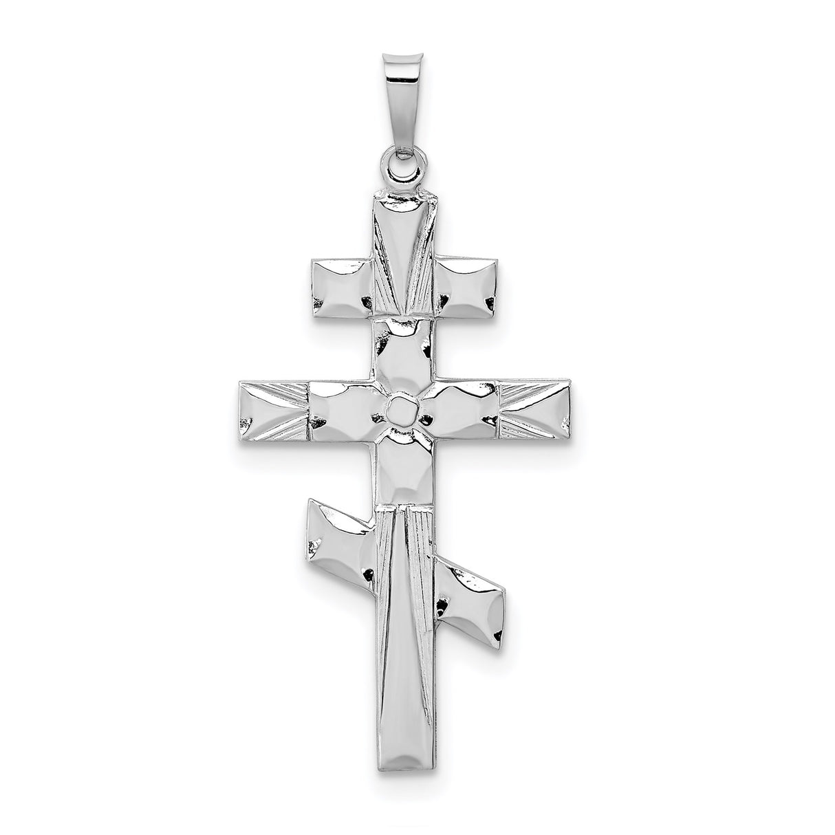 14k White Gold Orthodox Cross Pendant with Three-Bar Eastern Design, Christian Faith Jewelry