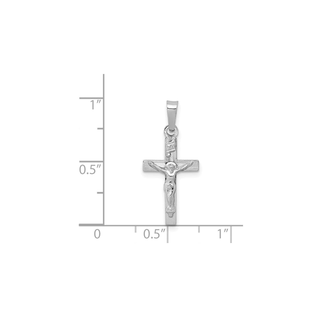 14k White Gold Crucifix Pendant with INRI Inscription, Jesus on Cross, Religious Charm
