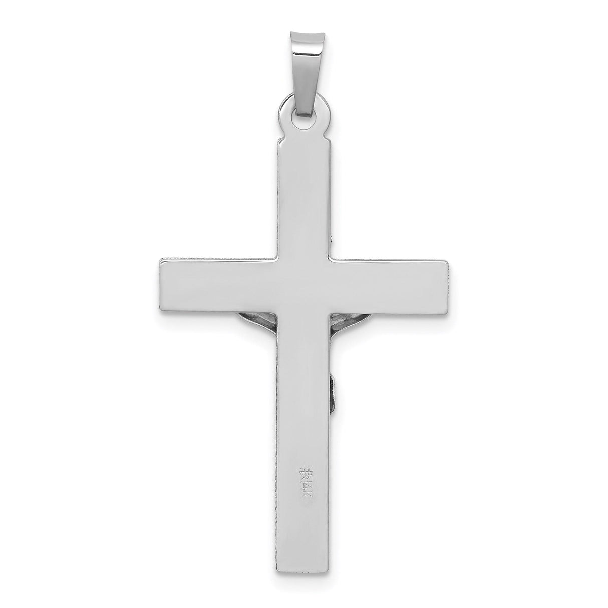 14k White Gold INRI Crucifix Cross Pendant with Latin Detailing Religious Jewelry