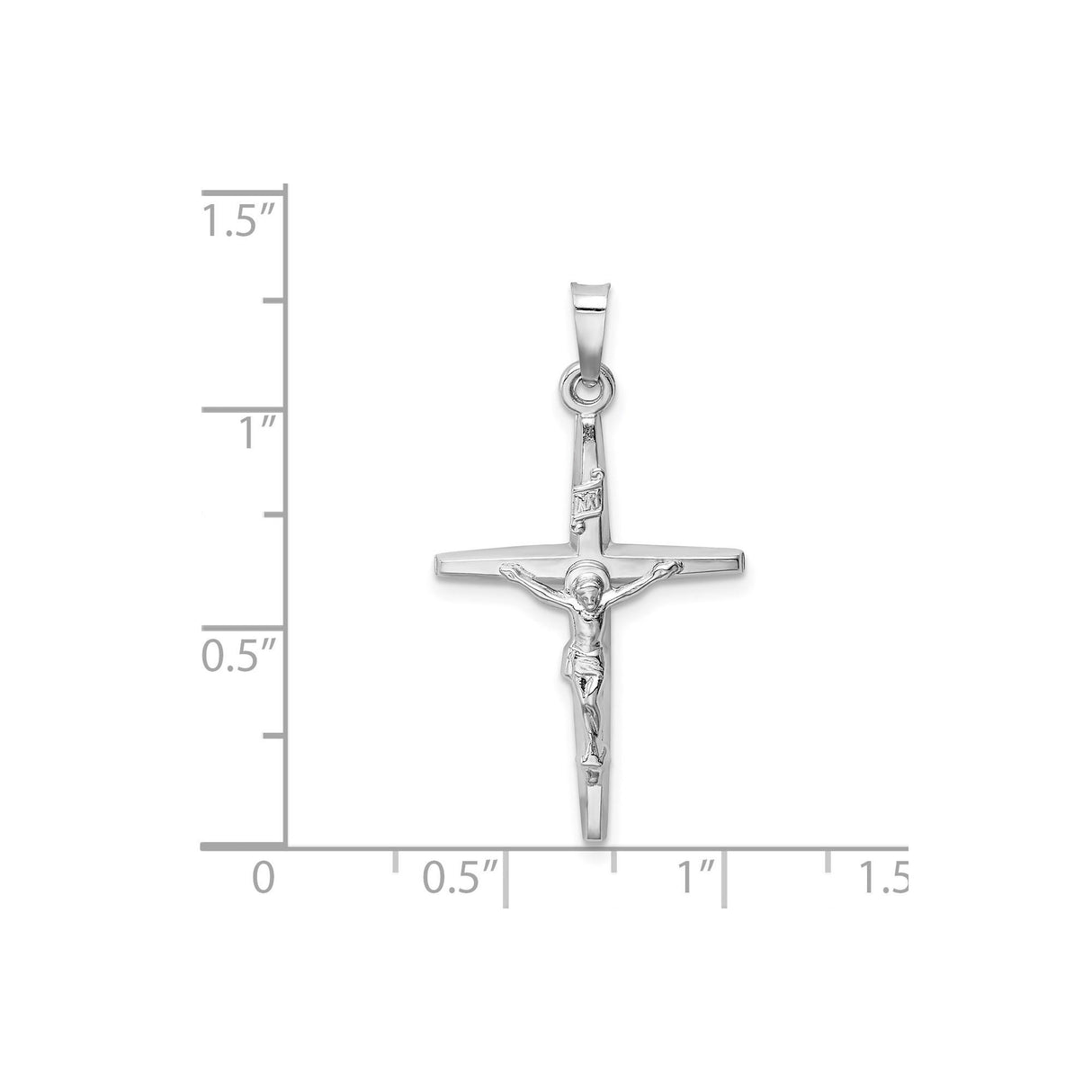 14k White Gold Crucifix Pendant, Latin INRI Cross Religious Jewelry for Men and Women