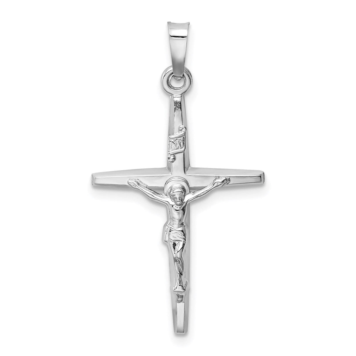 14k White Gold Crucifix Pendant, Latin INRI Cross Religious Jewelry for Men and Women
