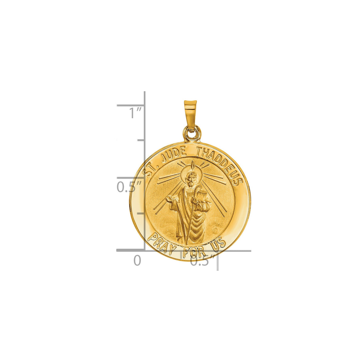 14k Yellow Gold St Jude Thaddeus Medal Pendant with Halo Rays and Pray for Us Inscription