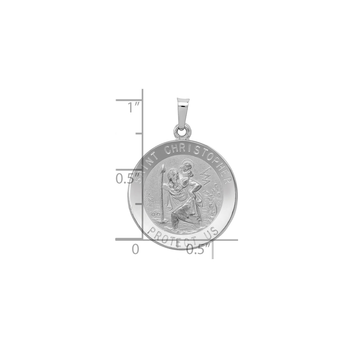 14k White Gold Saint Christopher Medal Pendant, Travel Protection Religious Charm