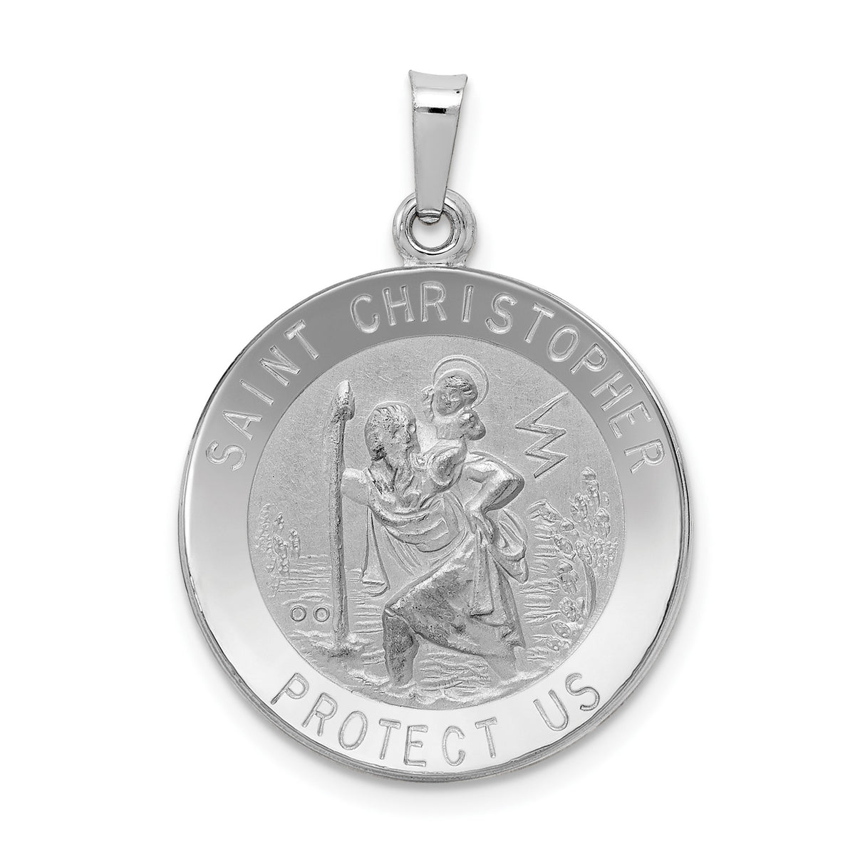14k White Gold Saint Christopher Medal Pendant, Travel Protection Religious Charm