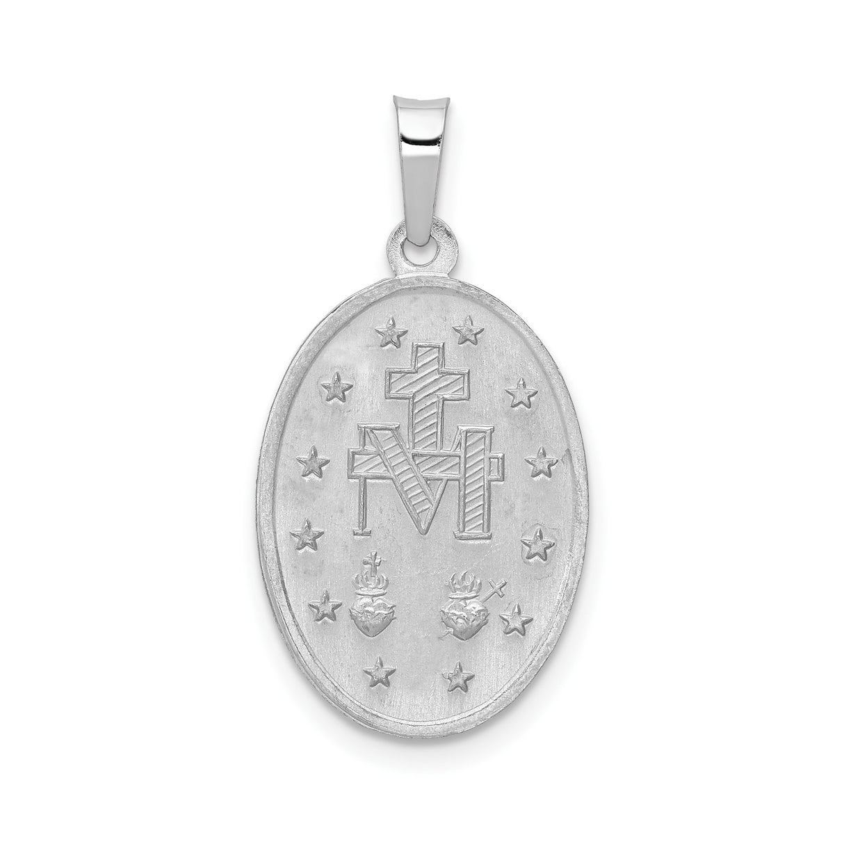 14k White Gold Miraculous Medal Pendant with Virgin Mary Inscription, Catholic Religious Charm
