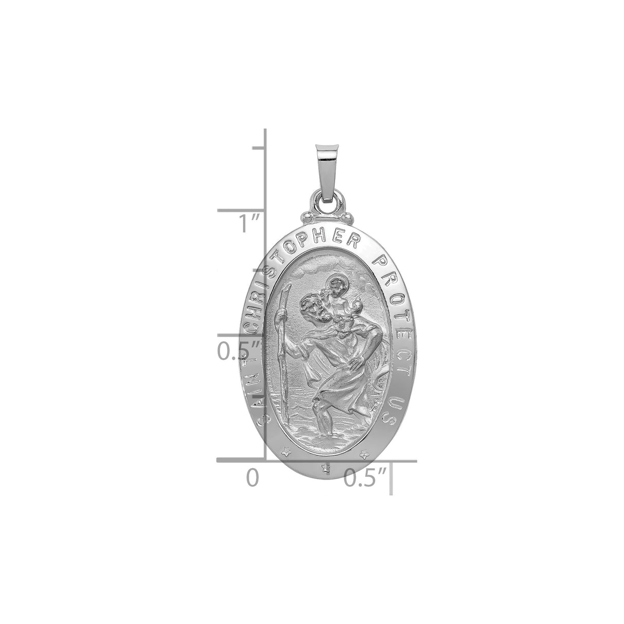 14k White Gold Saint Christopher Oval Pendant, Travel Protection Religious Medal Charm