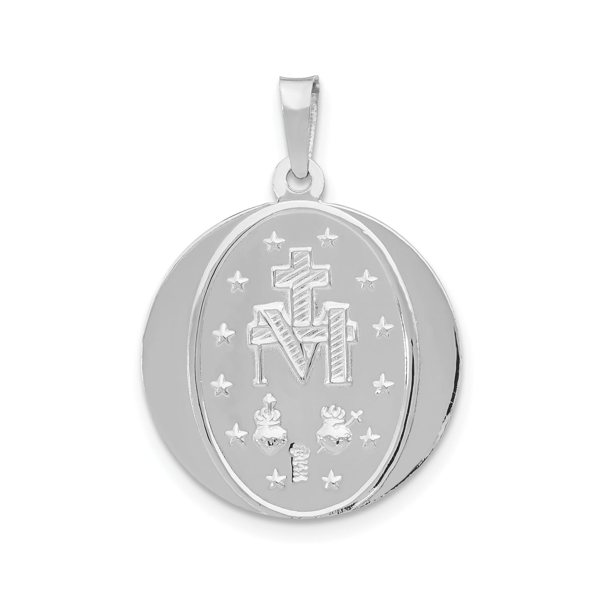 14k White Gold Virgin Mary Pendant, Miraculous Medal, Catholic Religious Jewelry