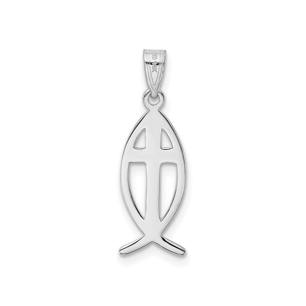 14k White Gold Christian Fish Pendant with Cross, Ichthys Symbol Faith Jewelry