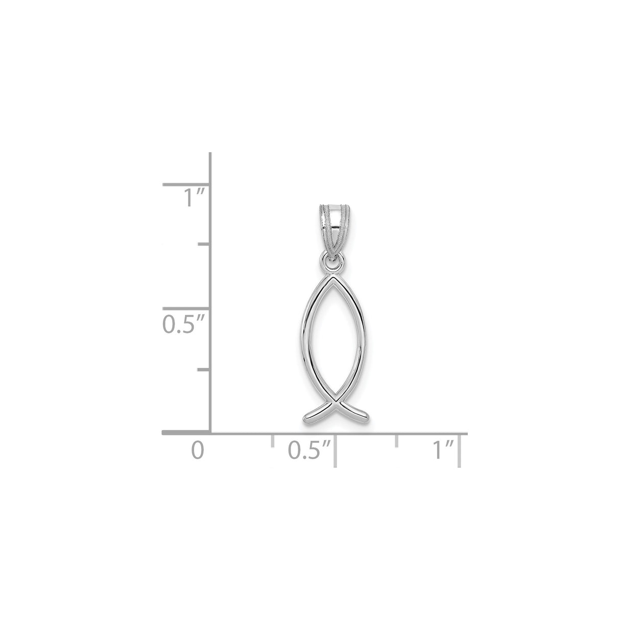 14k White Gold Ichthys Fish Pendant, Open Christian Symbol Charm for Women
