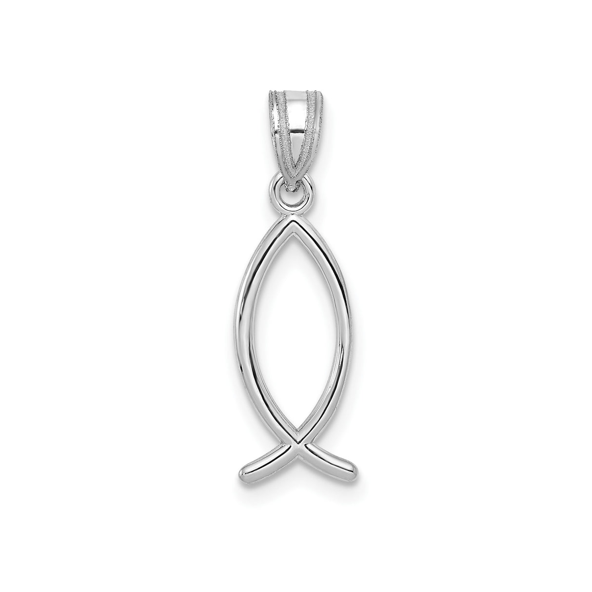 14k White Gold Ichthys Fish Pendant, Open Christian Symbol Charm for Women