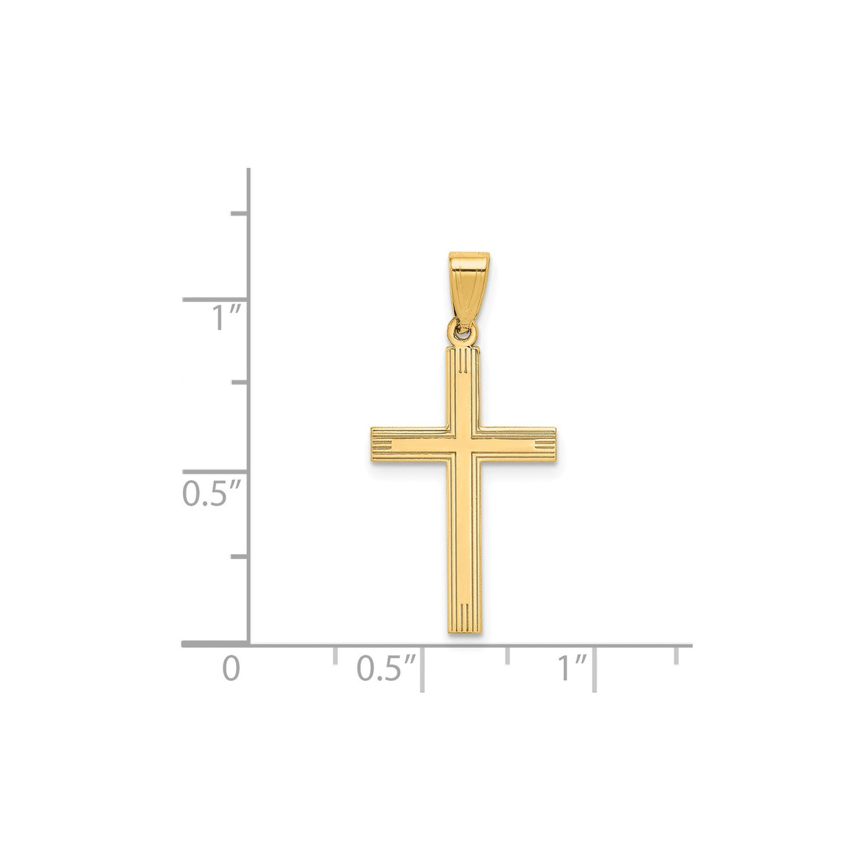 14k Yellow Gold Cross Pendant with Lines, Classic Religious Charm for Men or Women